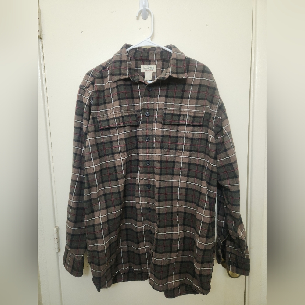 Vintage L.L. Bean Mens Charmois Cloth Plaid Shirt - Large